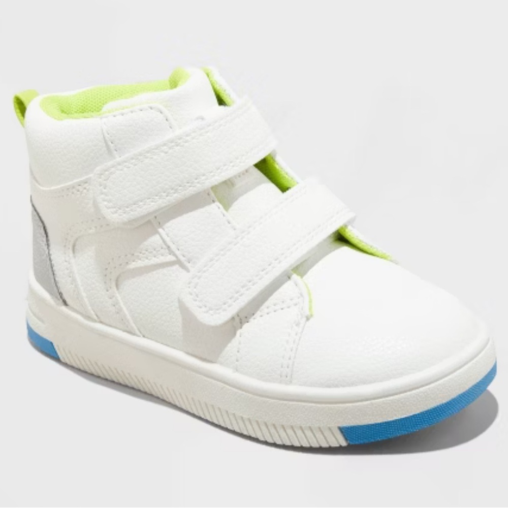 White and Green High-Top Sneakers